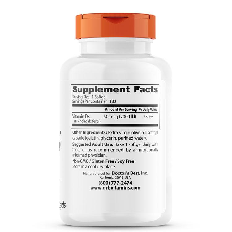 ドクターズベスト ビタミンD3 2000IU (50mcg) 180粒 ソフトジェル Doctor's Best Vitamin D3