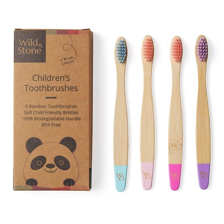 ワイルド&ストーンオーガニック バンブー 歯ブラシ 子供用 ソフト エコ 4本セット 3歳以上 Wild & Stone Organic Children's Bamboo Toothbrush｜speedbody｜02