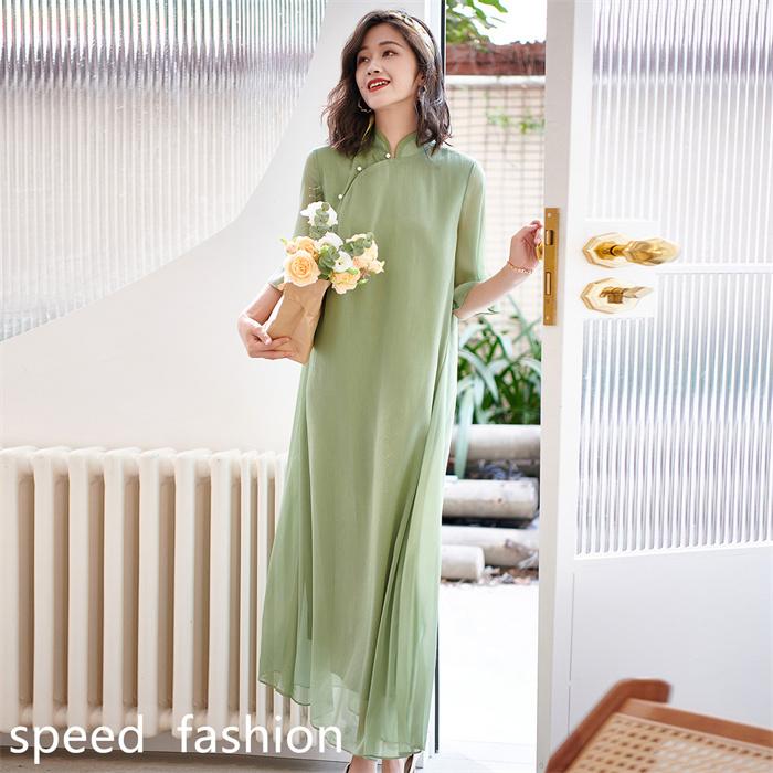 高価値 ワンピース レディース 夏 40代 50代 ファッション 女性 上品 ロングワンピース フレアワンピース ゆったり きれいめ 通勤 着痩せ 21sf ワンピース カラー グリーン Panero Shop