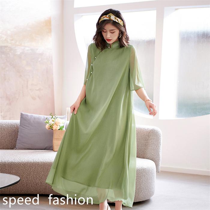 高価値 ワンピース レディース 夏 40代 50代 ファッション 女性 上品 ロングワンピース フレアワンピース ゆったり きれいめ 通勤 着痩せ 21sf ワンピース カラー グリーン Panero Shop