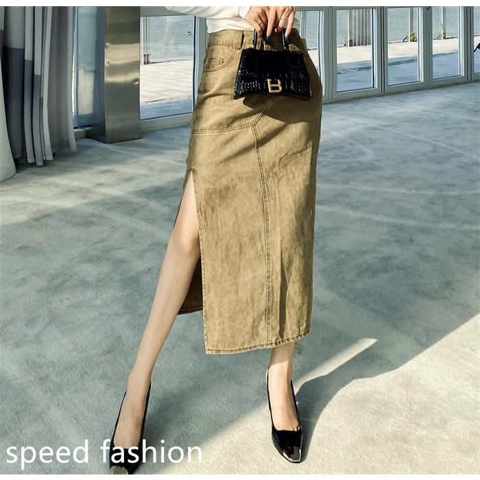 スカート レディース 30代 40代 ファッション 女性 ハイウエスト スリット ロング丈 デニムスカート タイトスカート きれいめ 通勤 21sf 21sf Speed Fashion 通販 Yahoo ショッピング