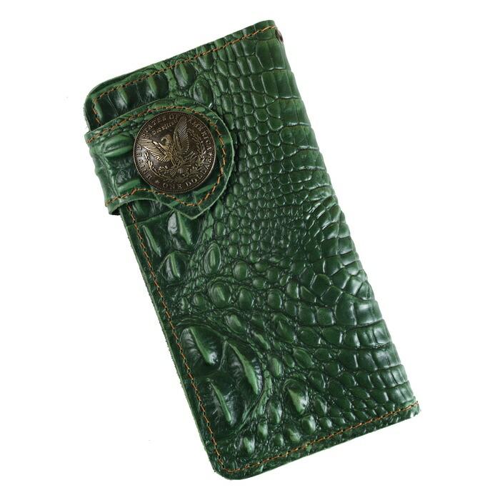 財布 メンズ バイカーズウォレット 長財布 クロコダイル 本革 牛革