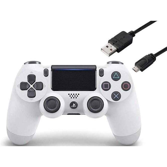 【新品】１週間以内発送 ワイヤレスコントローラー (DUALSHOCK 4) グレイシャー・ホワイト (CUH-ZCT2J13) CYBER PS4用コントローラー充電ケーブル3m｜speedwagon