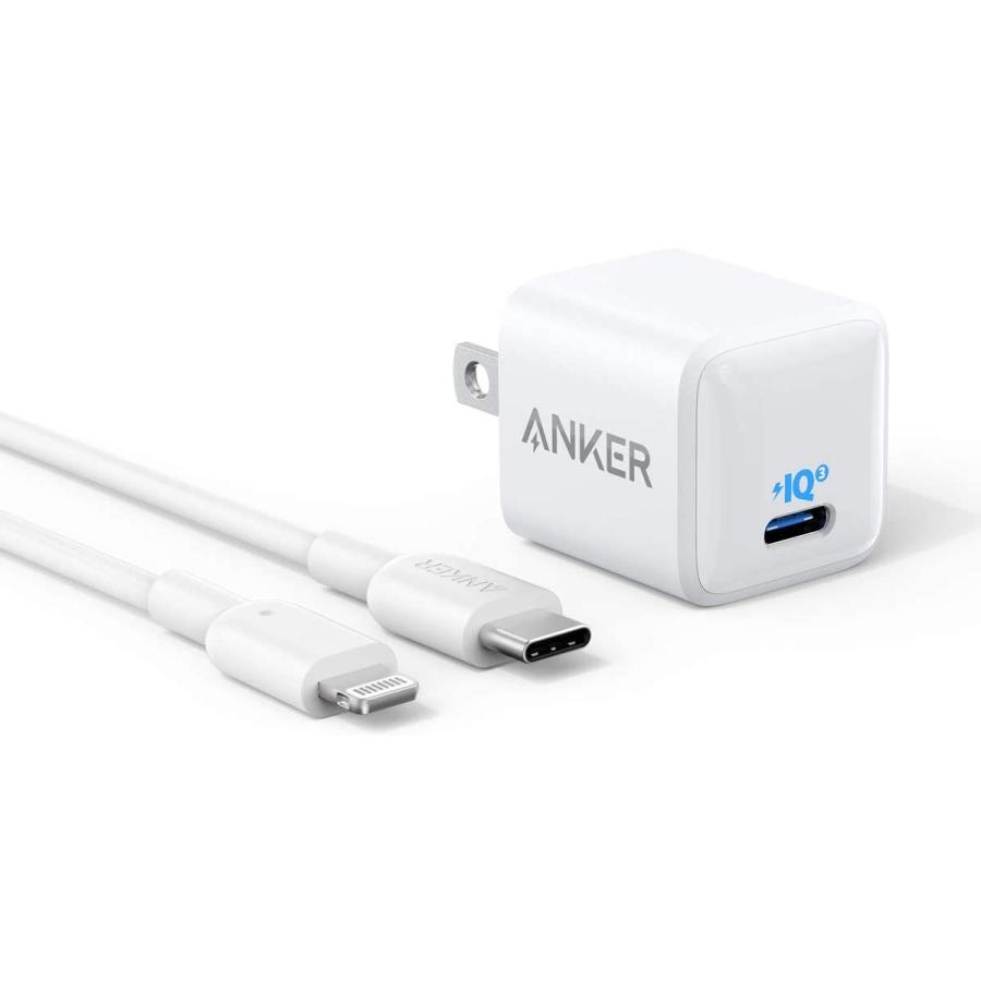 【新品】【即納】 Anker PowerPort III Nano 20W with USB-C & ライトニング ケーブル (PD 充電器 20W USB-C 超小型急速充電器)  ホワイト