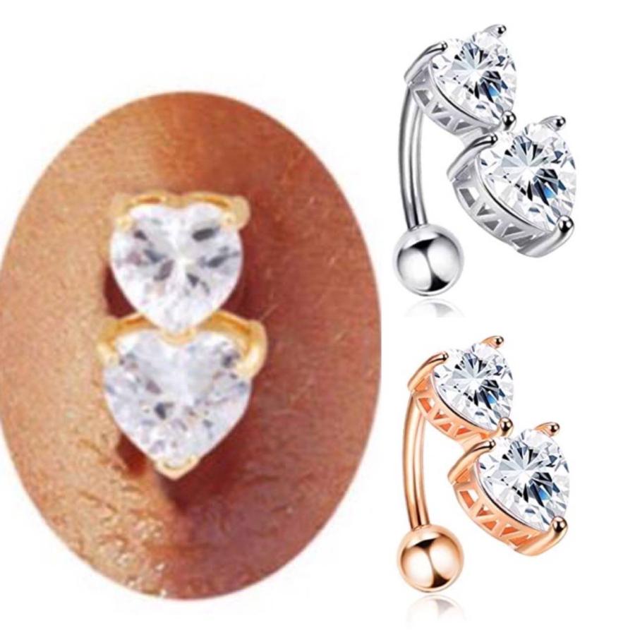 ボディピアス へそピアス 14G へそピ 逆バーベル 2連 ハート ダブル