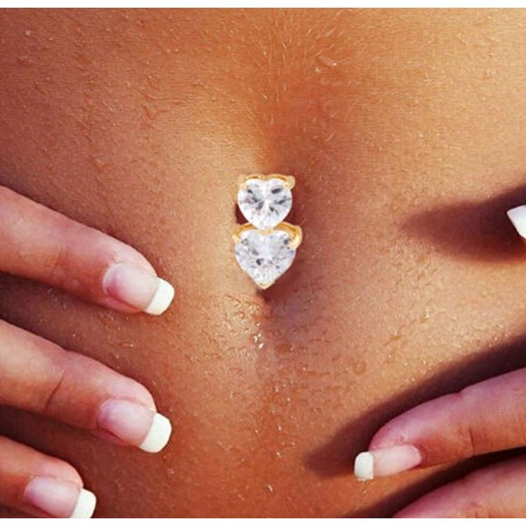 ボディピアス へそピアス 14G へそピ 逆バーベル 2連 ハート ダブル