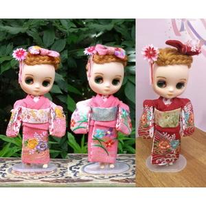 20cmDoll・ミディブライス用] doll.wakolab 「着物セット（桃1・2、赤
