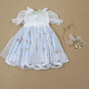 1 6doll ネオブライス用 感謝価格 水色 リボンチャーム付きチュールストライプワンピース ネコポス可