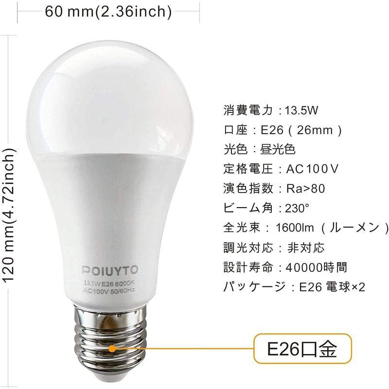 ◇高品質◇高品質LED電球 E26口金 直径26mm 広配光 100W形相当 昼光色