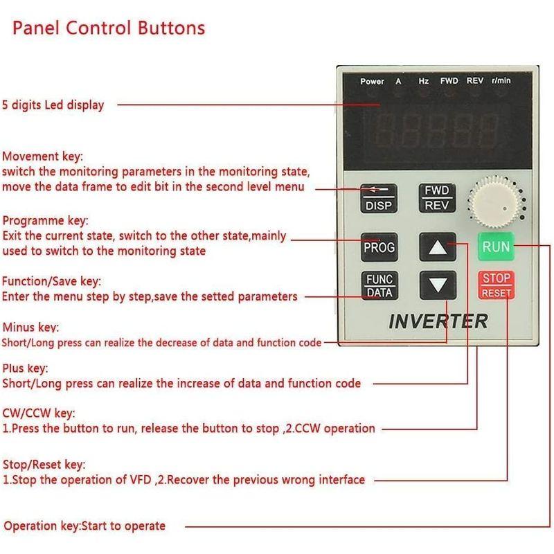 三相　インバータ　2.2kW　可変周波数ドライブ　AT1-2200X　三相出力　VFD　220V　簡単小型　単相入力