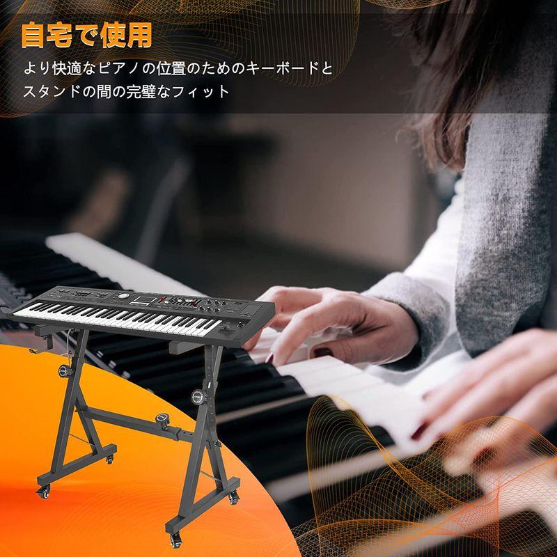 Rxakudedo　Z型キーボードスタンド　キーボードピアノスタンド　スイベルキャスター付き　調節可能　高さ62-92cm　長さ57-89c