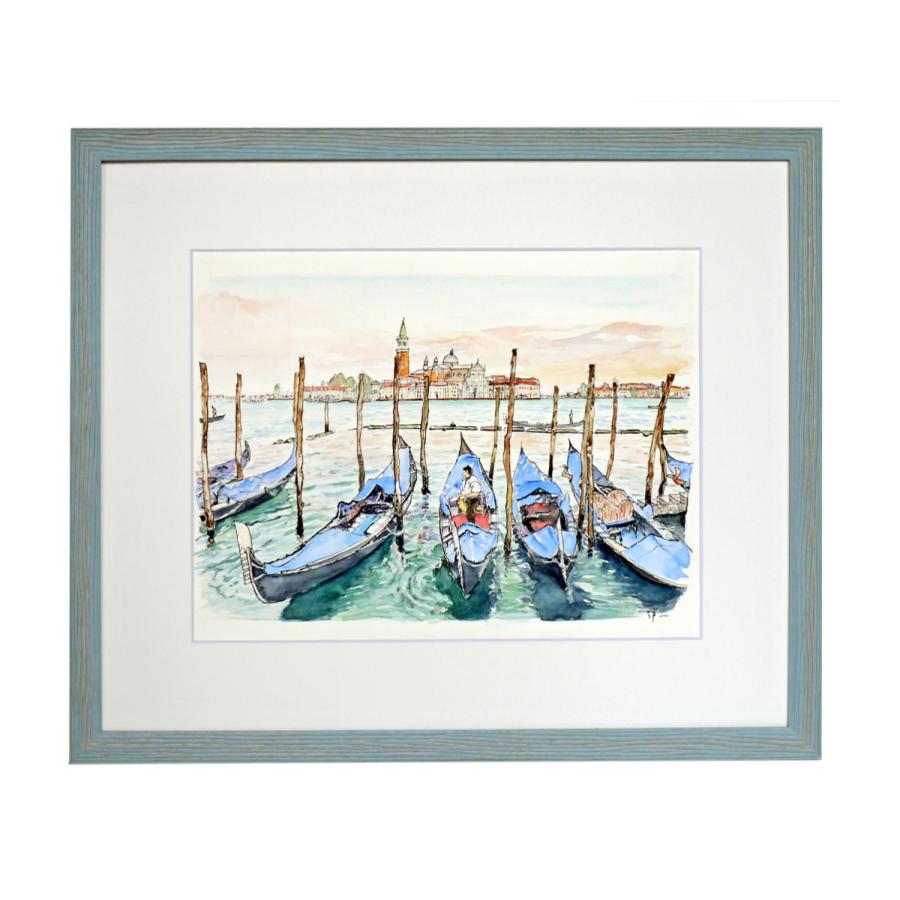 大人気新作 012 水彩 葦ペン画 原画 イタリア ベネチアのゴンドラ 日本画 Lookalno Ba