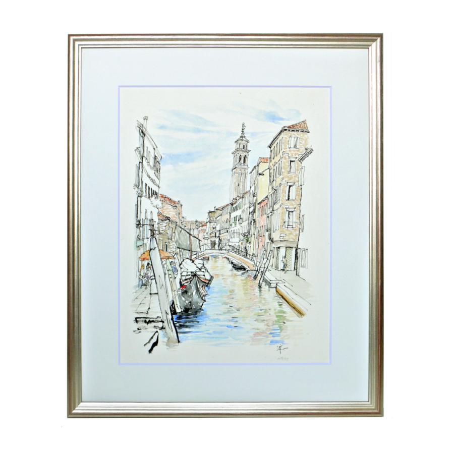 【014】水彩(葦ペン画) 原画「イタリア・ベネチアの運河」