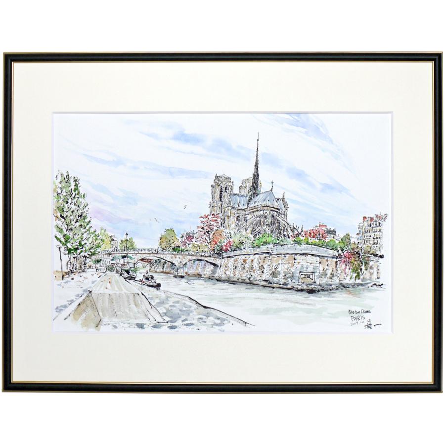 水彩画原画パリのホテル「ノートルダム」