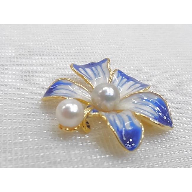 本真珠 花型ブローチ 美品 アコヤ本真珠パール5.7-5.8mm ブローチ 花モチーフ