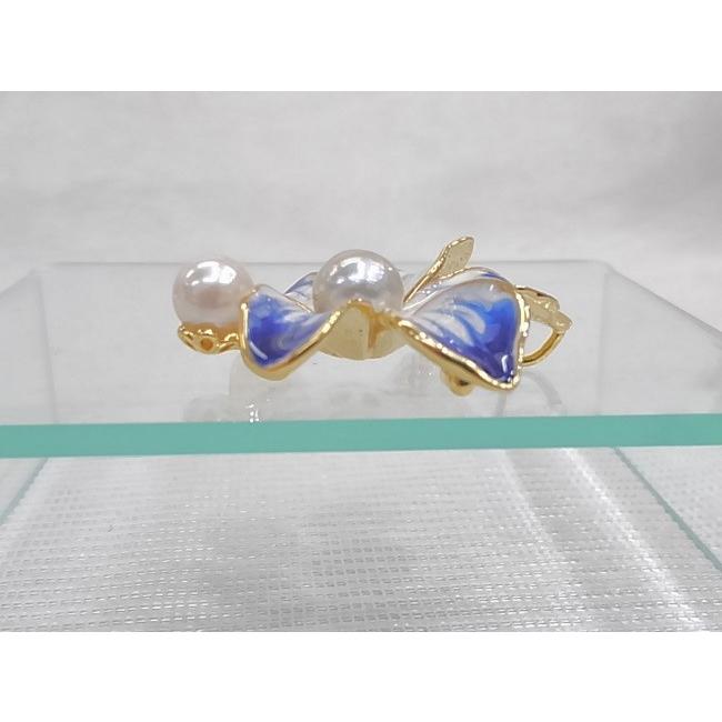 本真珠 花型ブローチ 美品 アコヤ本真珠パール5.7-5.8mm ブローチ 花モチーフ