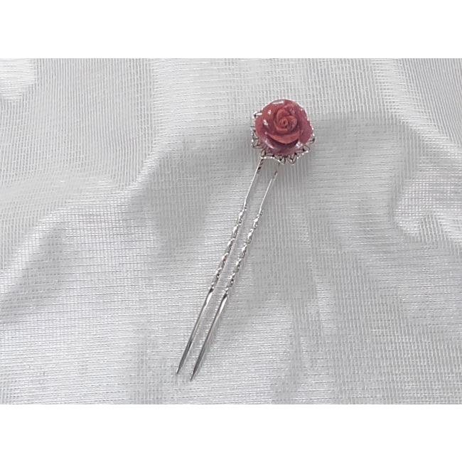 ツジモト真珠の本珊瑚 かんざし アフリカ珊瑚 髪飾り 赤珊瑚 20mm バラ