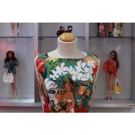 ピンナップガール柄ベルト付き50'sサーキュラーワンピース