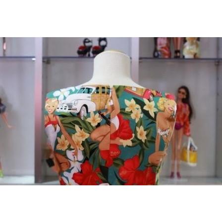 ピンナップガール柄ベルト付き50'sサーキュラーワンピース☆XL