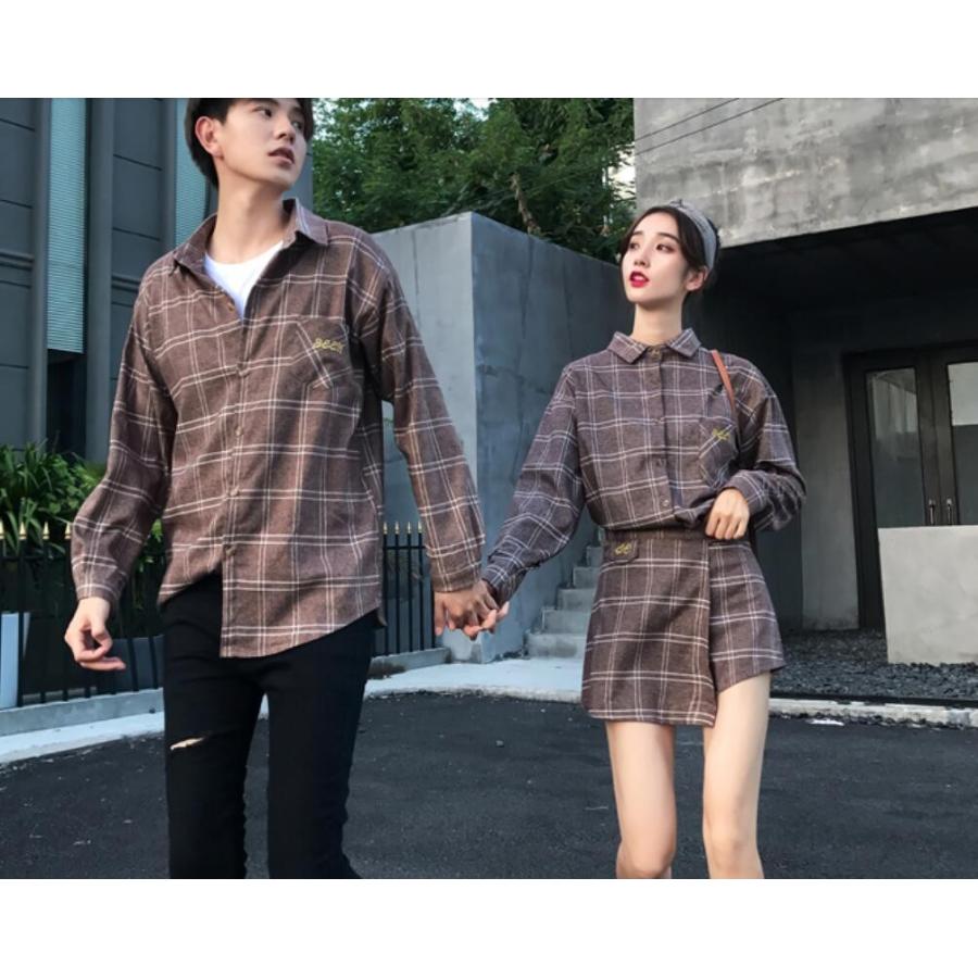 カップル シャツ スカート ペアルック ペア衣装 メンズ レディース シンプル ご夫婦 カップル 女子 上下セット チェック柄 Qlzh43 Spillhope 通販 Yahoo ショッピング