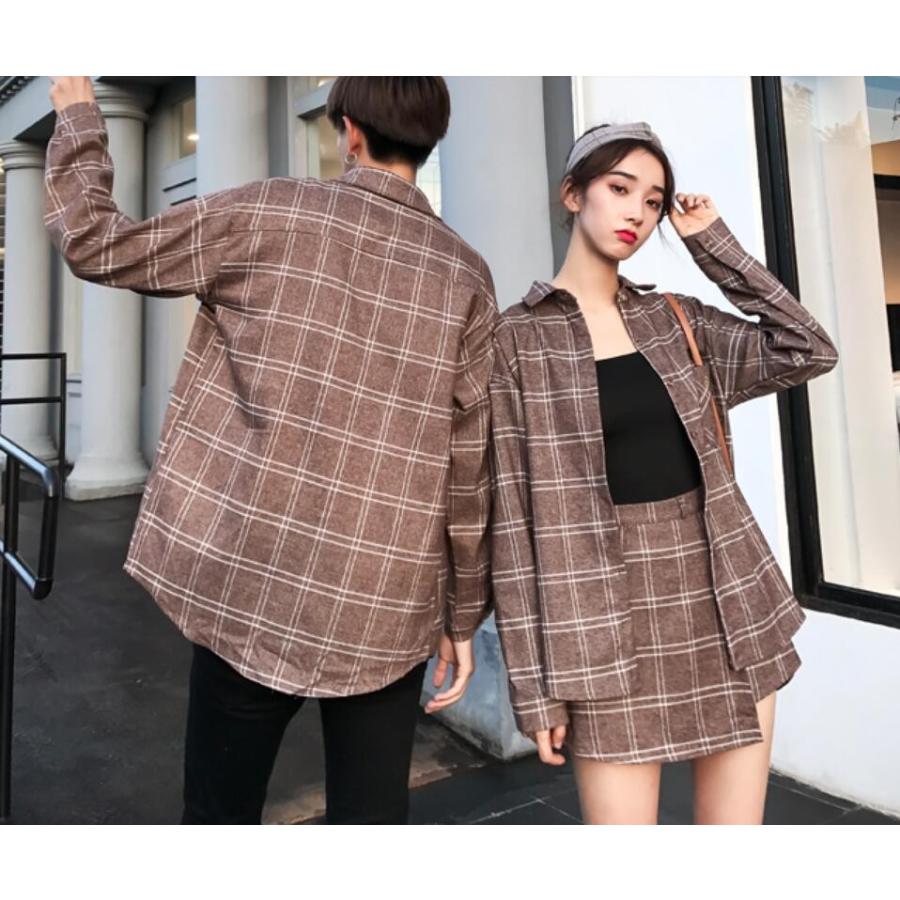 カップル シャツ スカート ペアルック ペア衣装 メンズ レディース シンプル ご夫婦 カップル 女子 上下セット チェック柄 Qlzh43 Spillhope 通販 Yahoo ショッピング