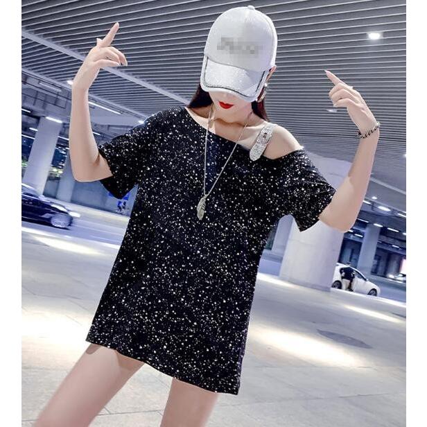 ダンス衣装 半袖 Tシャツ ヒップホップ衣装 ロング丈 トップス スパンコール 演出服 肩見せ ワンピース レディース ステージ 舞台 レッスン着 Xhn Sy58 Spillhope 通販 Yahoo ショッピング