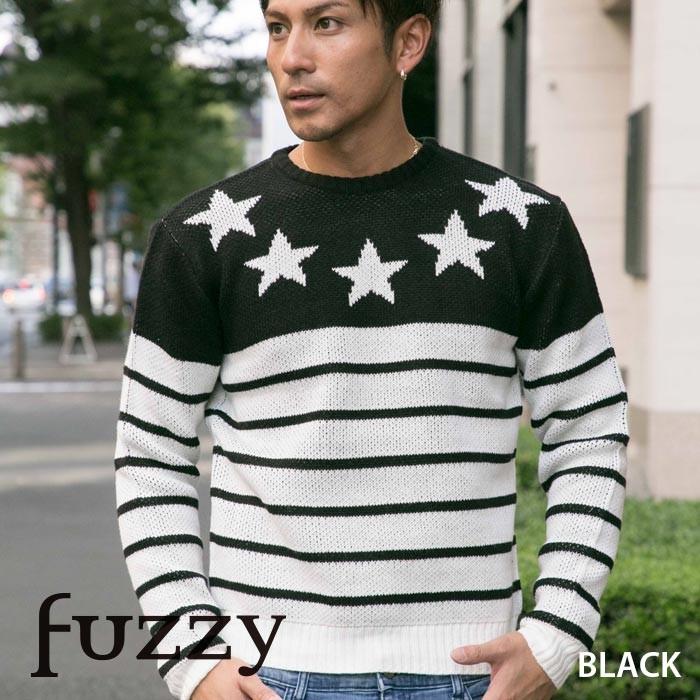 Starボーダークルーニット ビター系 Bitter ビタ男 渋谷109men S ボーダー 星柄 ロング 長袖 ニット 伸縮性 シンプル おしゃれ Or17ki04 Fuzzy渋谷109 通販 Yahoo ショッピング