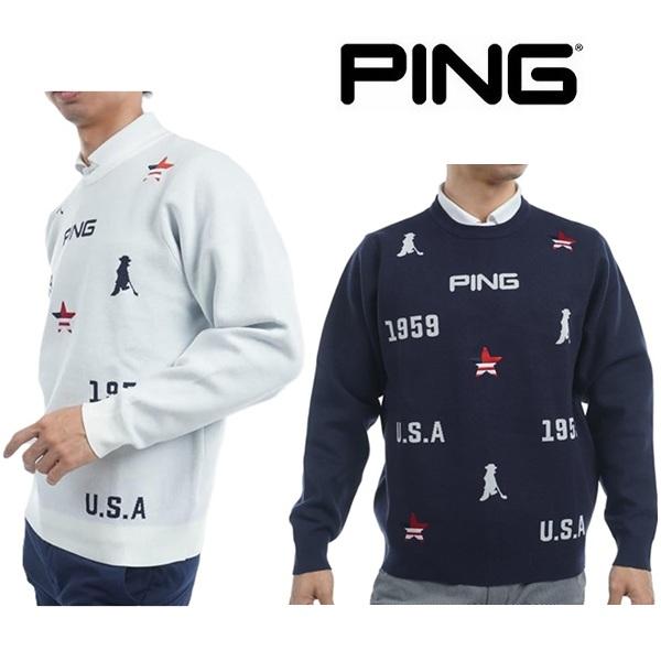 ピン ゴルフ メンズ USA柄 ジャカード クルーネック ニット PING 621-4270901 | PING