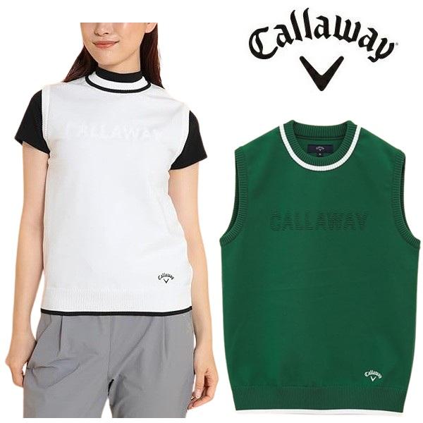 キャロウェイ ゴルフ レディース ベスト ピンタックロゴ クルーネック ニットベスト Callaway Golf C24219200 | Callaway