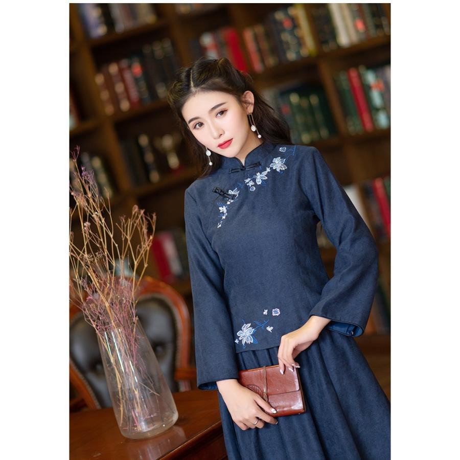 チャイナ風ブラウス 民族風 太極拳 二胡 長袖シャツ エスニック風