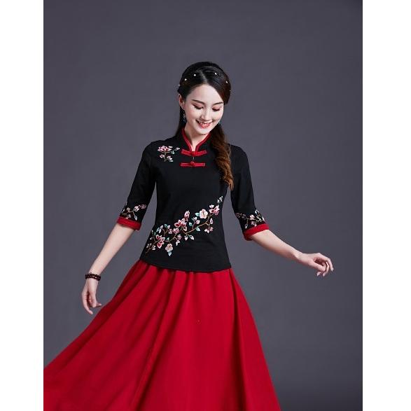 Tシャツ チャイナ トップス 太極拳 七分 レディース エスニック : 香