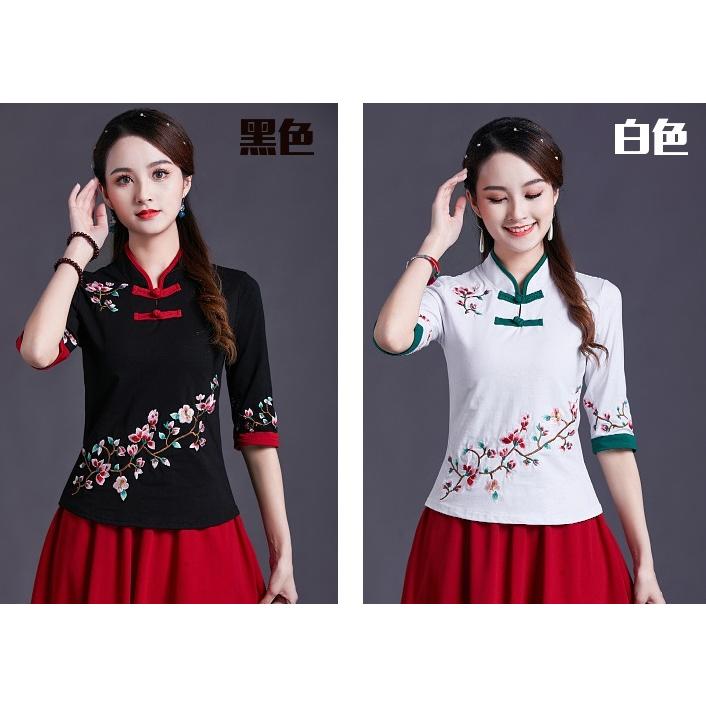 Tシャツ チャイナ トップス 太極拳 七分 レディース エスニック : 香