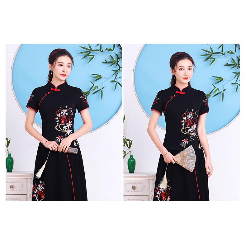 Tシャツ チャイナ カットソー 中国風 綿Tシャツ 太極拳 半袖 花刺繍