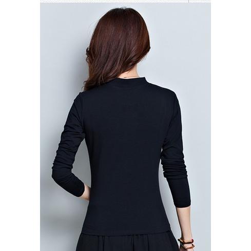 Tシャツ チャイナ カットソー 太極拳 長袖 無地 立ち襟 刺繍 中国風