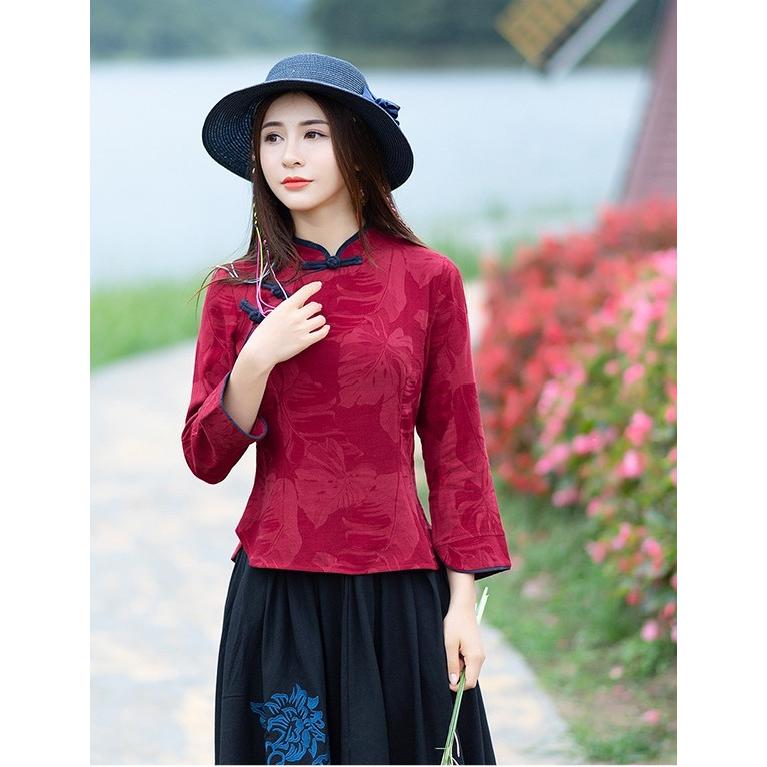 チャイナ風ブラウス 民族風 太極拳 二胡 長袖シャツ エスニック風