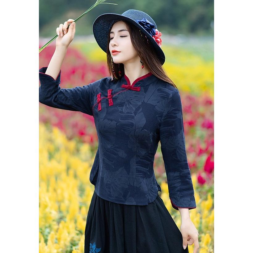 チャイナ風ブラウス 民族風 太極拳 二胡 長袖シャツ エスニック