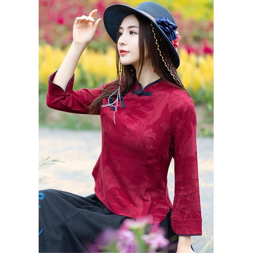 チャイナ風ブラウス 民族風 太極拳 二胡 長袖シャツ エスニック風
