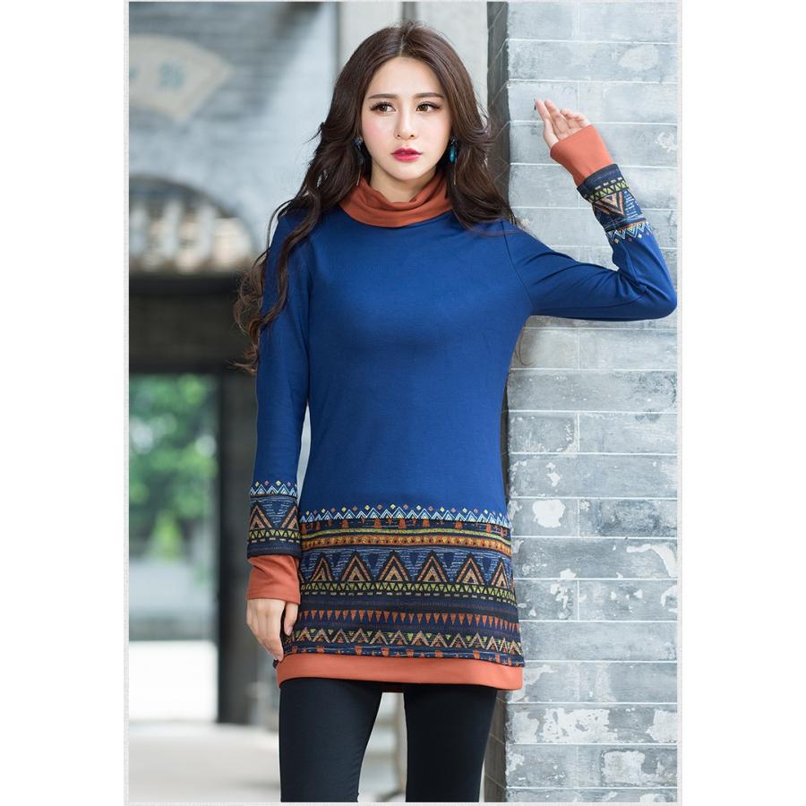 レトロなワンピース 長袖 ハイネック ニットワンピース チュニック 短め Tyuni 17 006 香凛の華 通販 Yahoo ショッピング