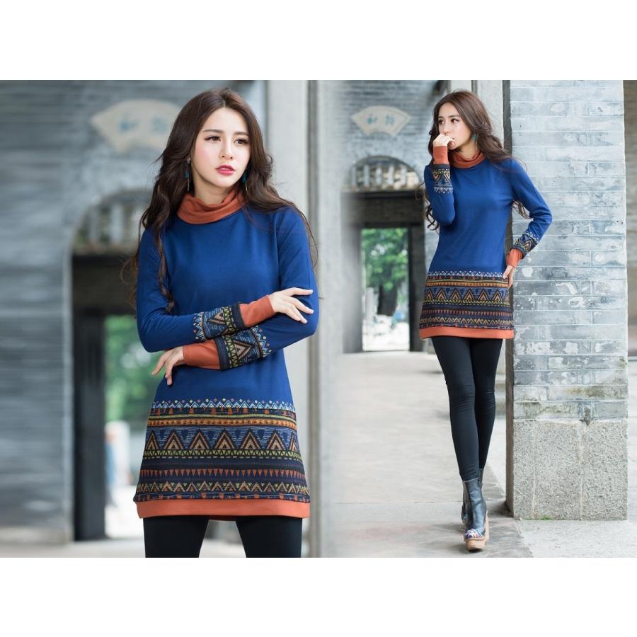 レトロなワンピース 長袖 ハイネック ニットワンピース チュニック 短め Tyuni 17 006 香凛の華 通販 Yahoo ショッピング