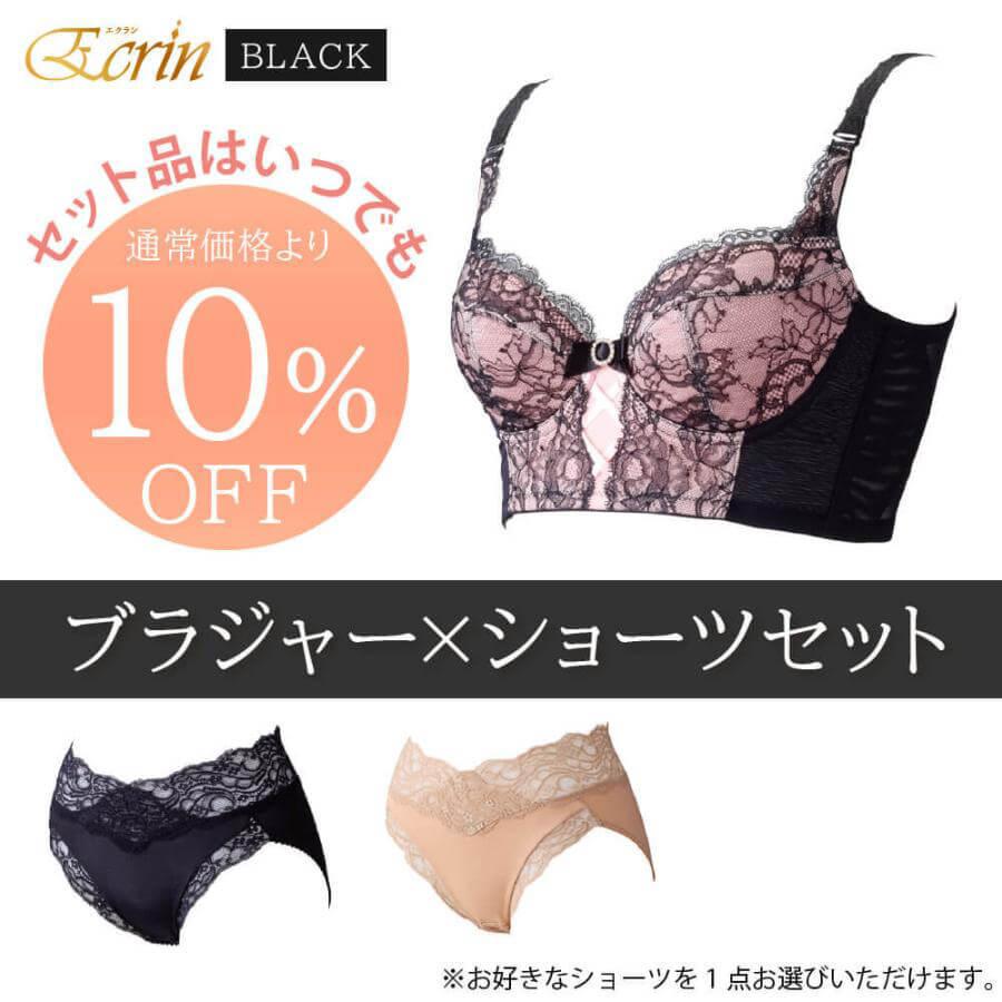 エクラン ブラジャー×ショーツセット 補正下着 光電子 ブラック 