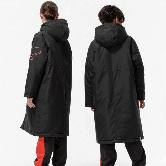 MIZUNO ロング ベンチコート 中綿入り フード付き ブラック XL 防寒 MIZUNO（ミズノ） ベンチコート ロングコート 中綿コート 防寒着 観戦