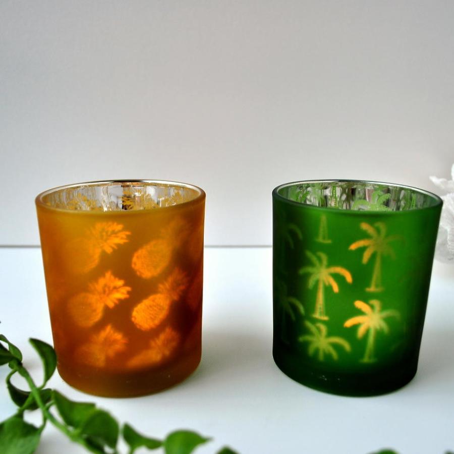 キャンドルホルダー2個セット  パイナップル＆パームツリー 南国  インテリア リゾート ハワイ | 