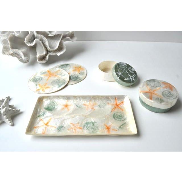 カピスシェルトレイ おしゃれ スターフィッシュ＆シェル柄 インテリア ギフト 西海岸 コースタルリビング |  | 02