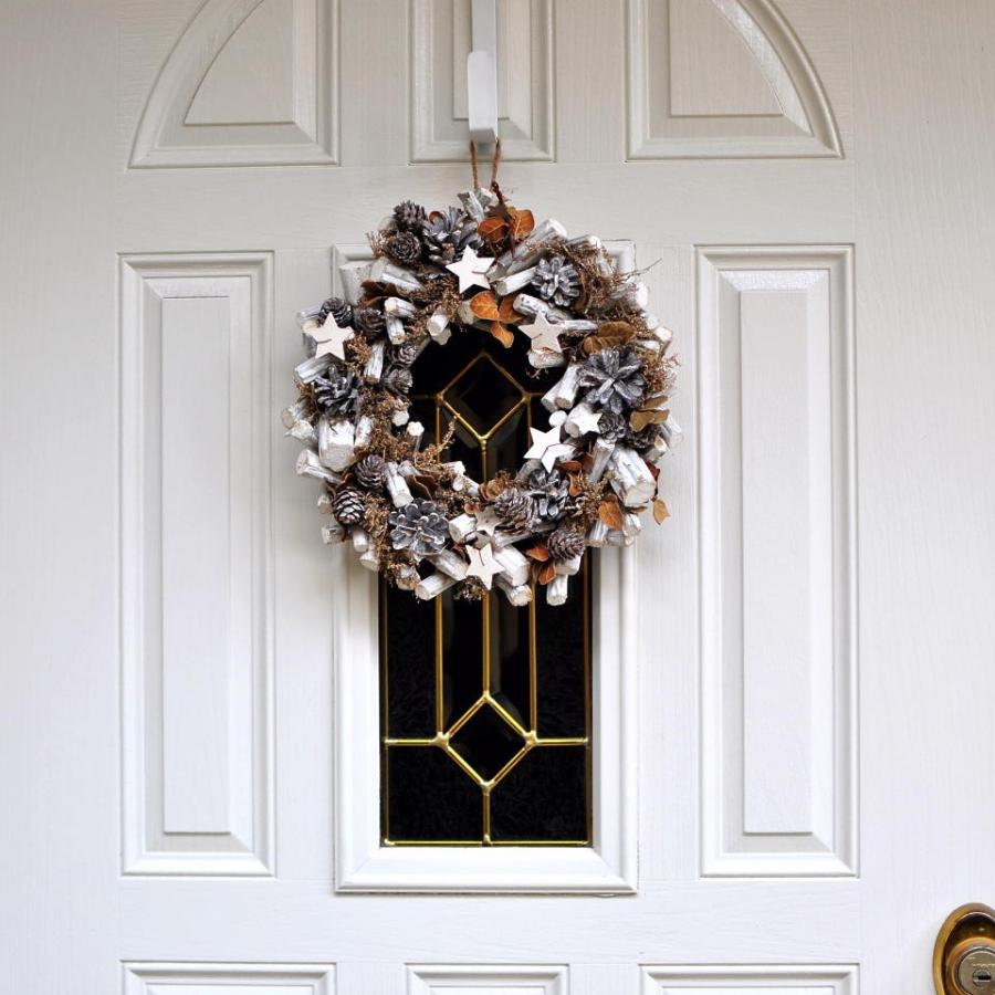 リース シックな自然素材 ホワイトウッド＆スター 北欧 ギフト インテリア おしゃれ ホワイト コースタル 西海岸　玄関ドア |  | 01