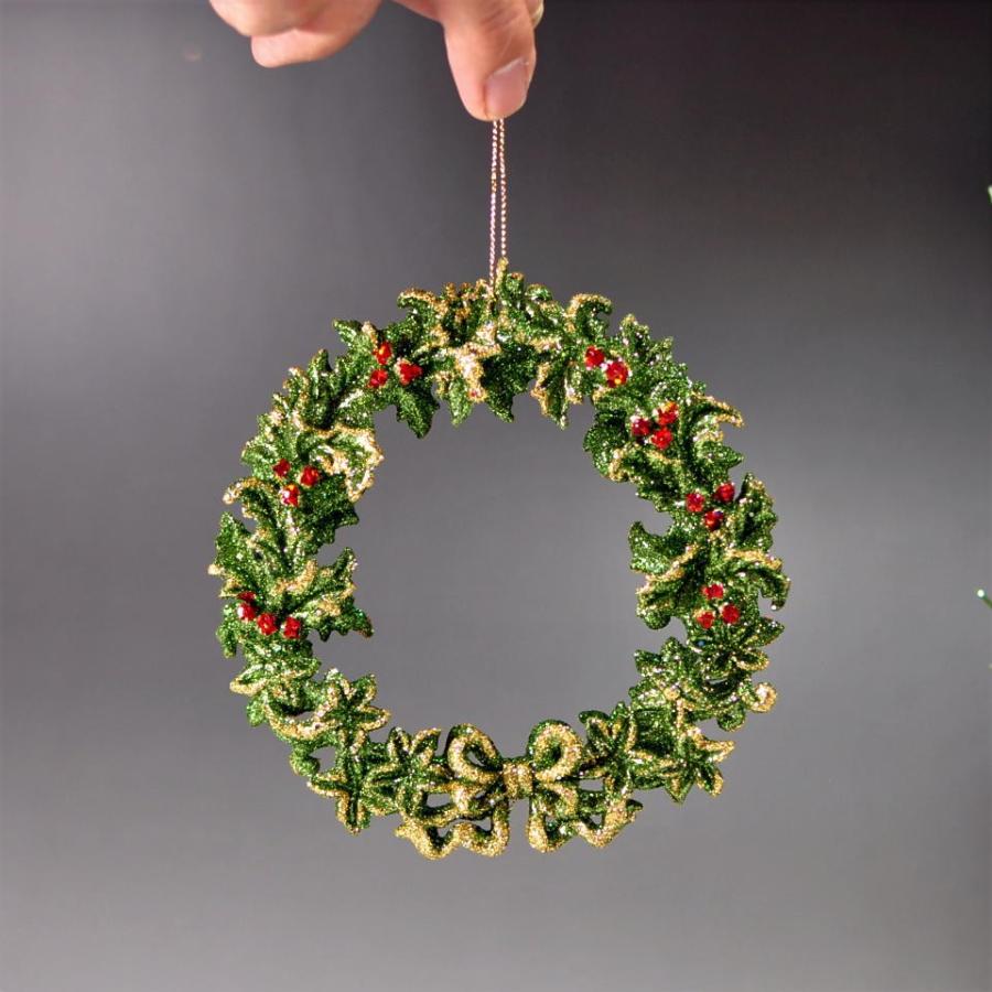 グリーンリーフオーナメントミニリース　キラキラ　クリスマス　オーナメント　ヒイラギ　かわいい　オシャレ |  | 06