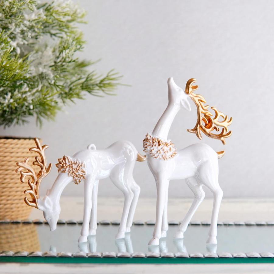 ホワイトトナカイ ゴールドホーン 置物 オーナメント ２個セット クリスマス 北欧インテリア リビング |  | 01