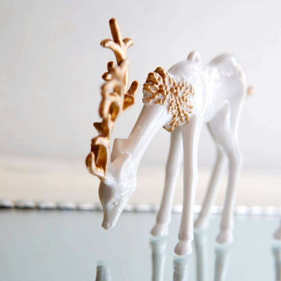 ホワイトトナカイ ゴールドホーン 置物 オーナメント ２個セット クリスマス 北欧インテリア リビング |  | 02