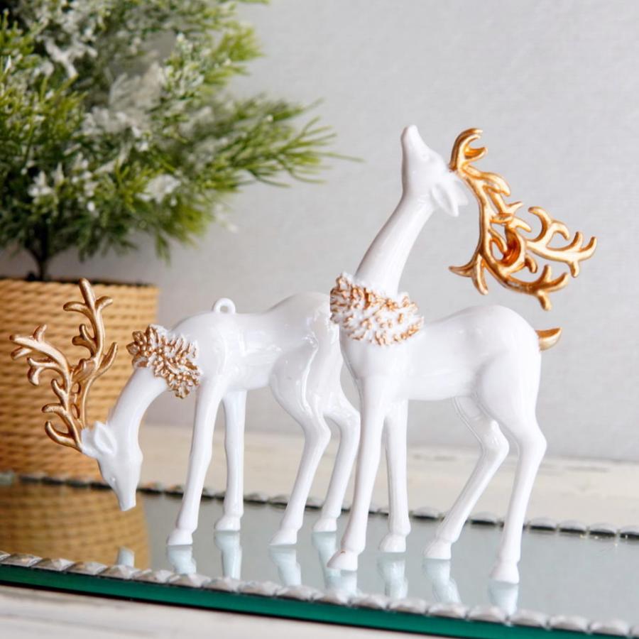 ホワイトトナカイ ゴールドホーン 置物 オーナメント ２個セット クリスマス 北欧インテリア リビング |  | 04