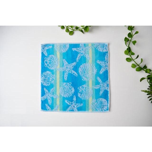 ハンドタオルブルー スターフィッシュ＆シェル タオル ハンカチ おしゃれ スタイリッシュ ハワイアン ギフト（メール便ＯＫ） | 