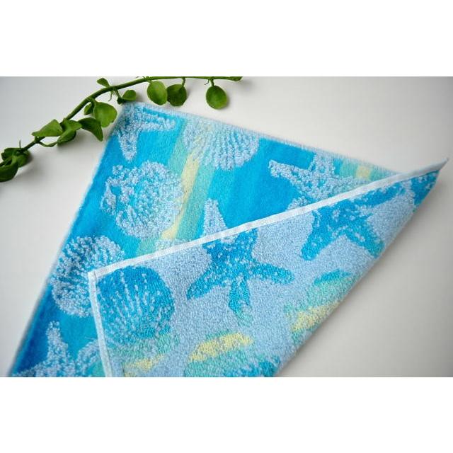 ハンドタオルブルー スターフィッシュ＆シェル タオル ハンカチ おしゃれ スタイリッシュ ハワイアン ギフト（メール便ＯＫ） |  | 02